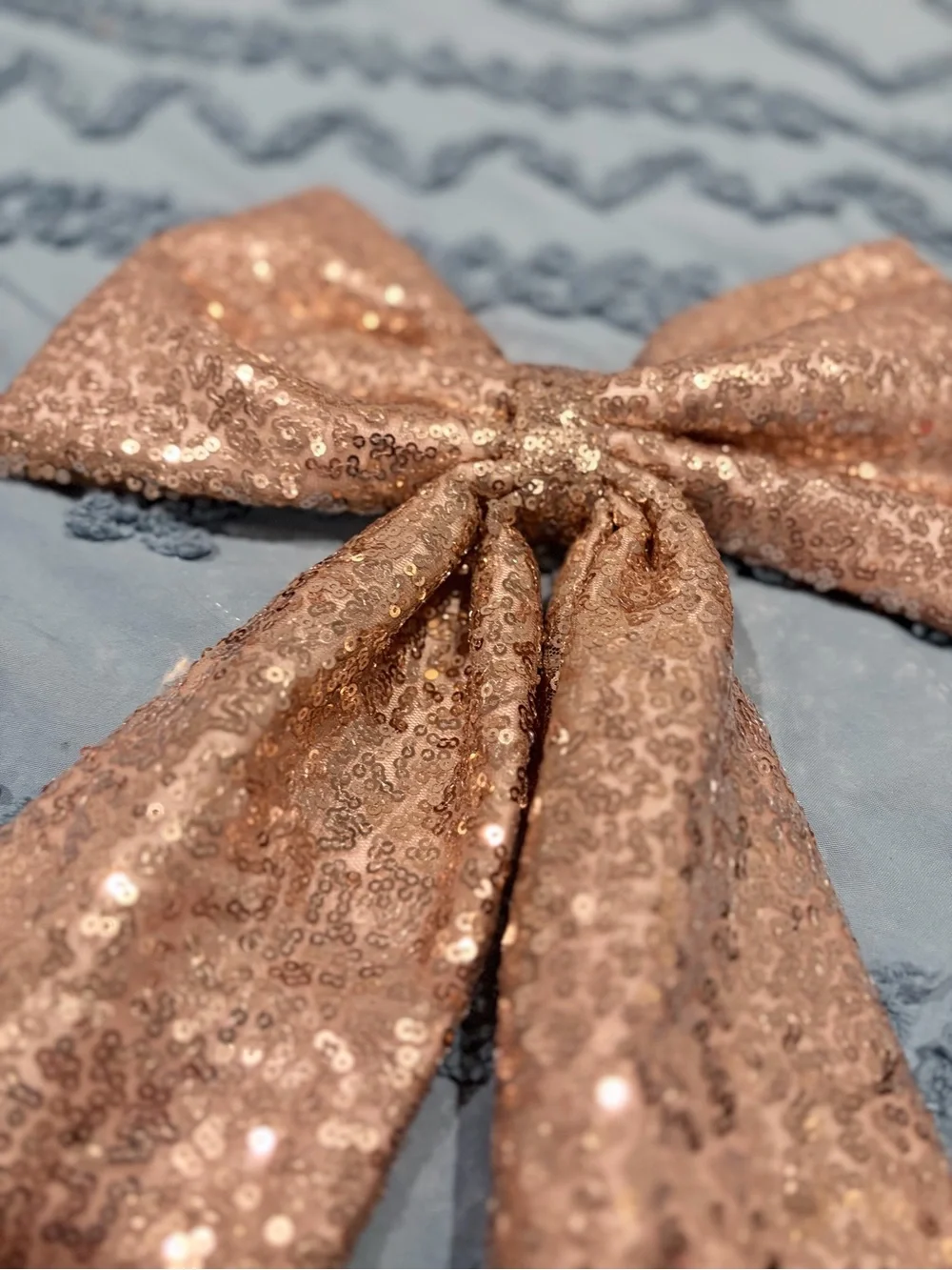 Rose Gold Sequin Oversized Statement Bow 25” Long